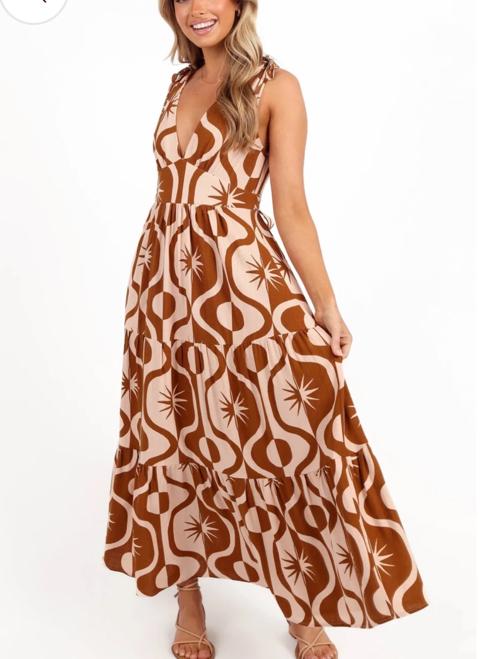 Petal & Pup Brown and Cream Geometric Print Maxi Dress